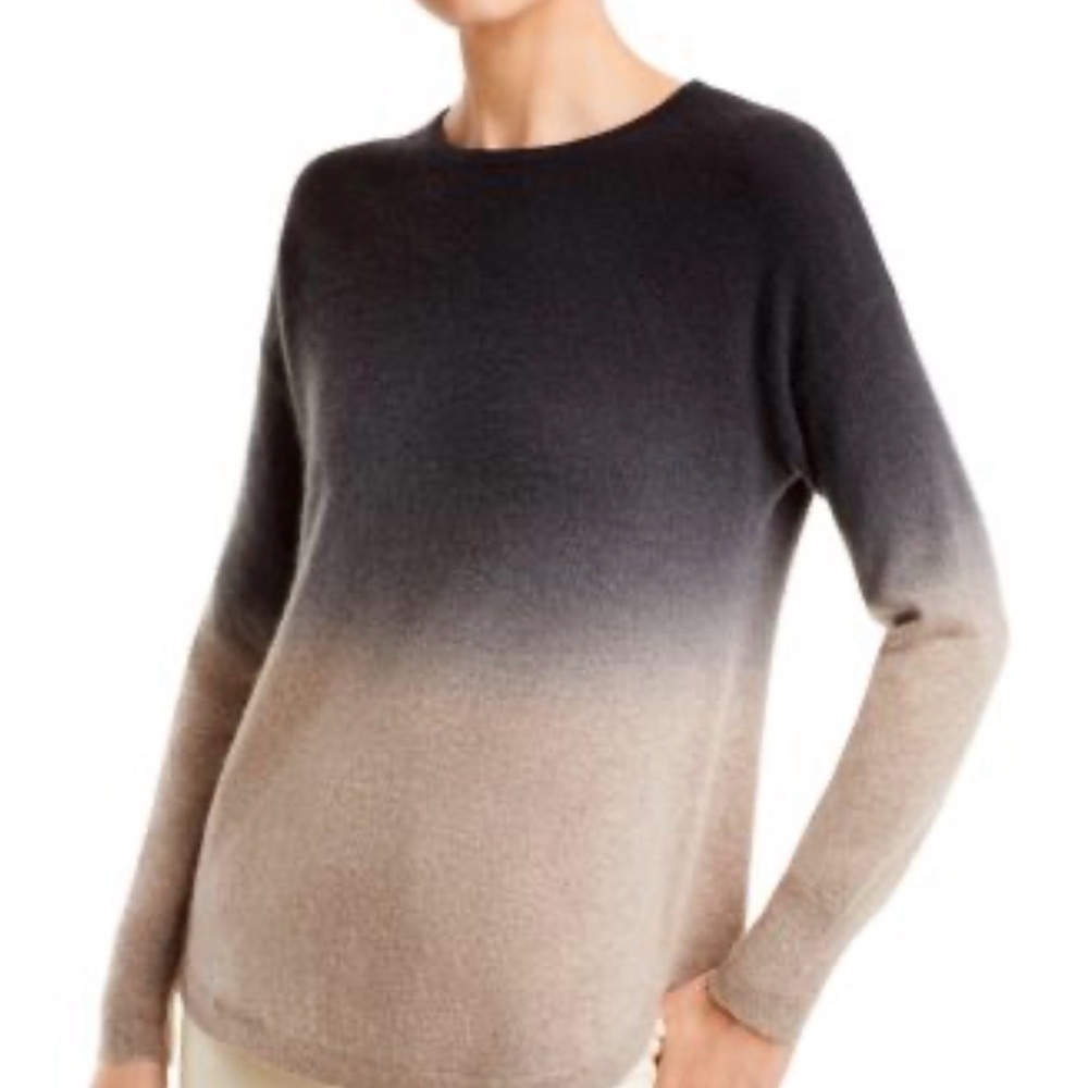 C by Bloomingdale’s Cashmere Crewneck Sweater in Black/Light Brown Ombre Sz M